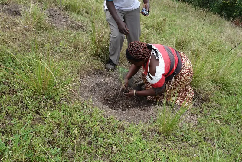 A woman leading a practical demonstration to a group of community members